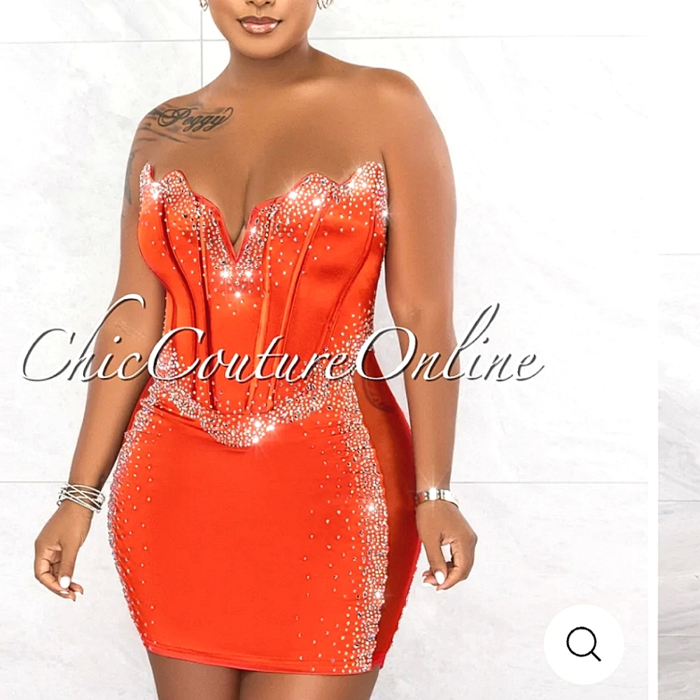 Red Corset Rhinestone Dress